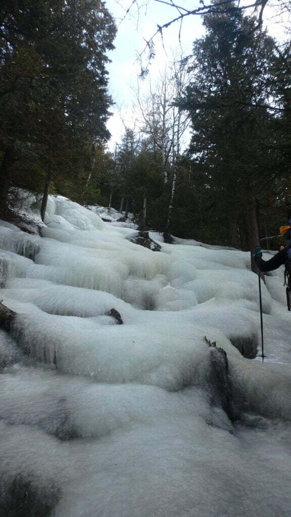 huge amount of ice covering hiking trail