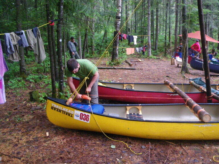 completing rigging on canoe catamaran