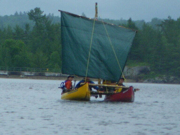 canoe catamaran sail deployed
